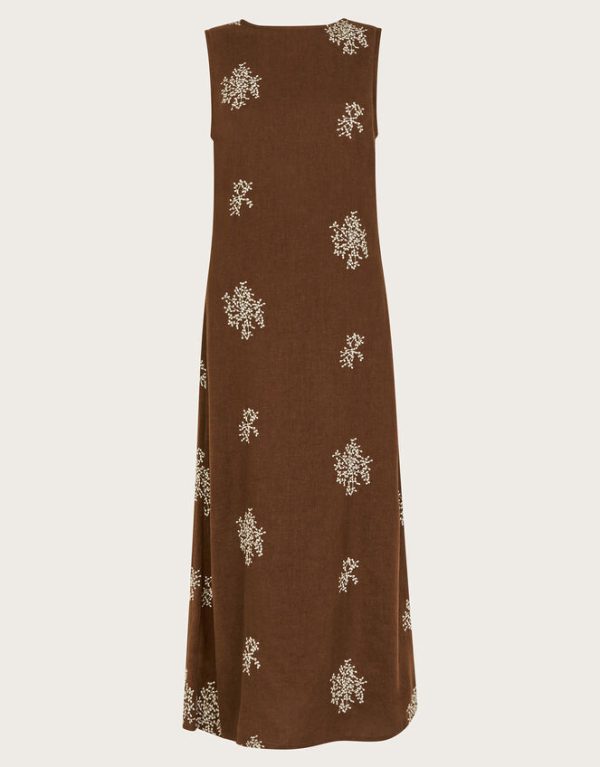 Monsoon Aria Embroidered Sleeveless Midi Dress Brown - Image 6