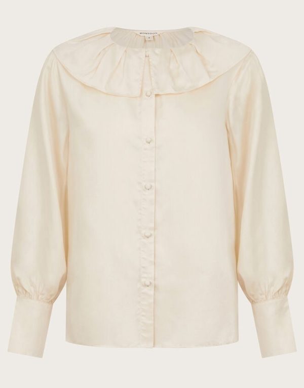 Monsoon Daisy Frill Collar Satin Blouse Ivory - Image 6