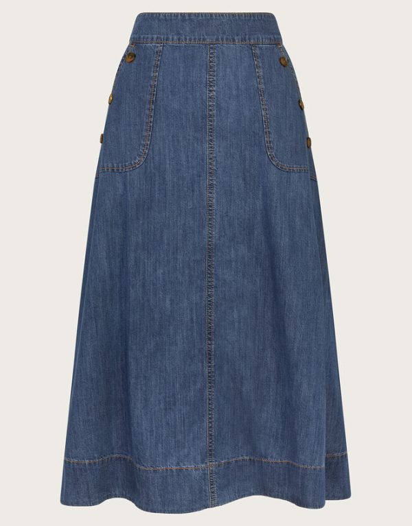 Monsoon Harper A-Line Denim Midi Skirt Blue - Image 6