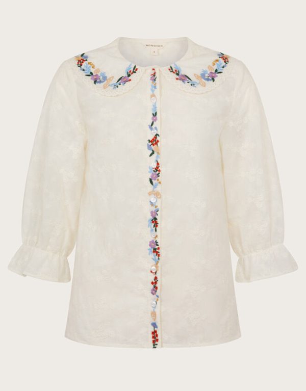 Monsoon Clara Embroidered Shirt Ivory - Image 6