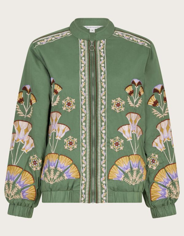 Monsoon Cristina Embroidered Bomber Jacket Green - Image 6