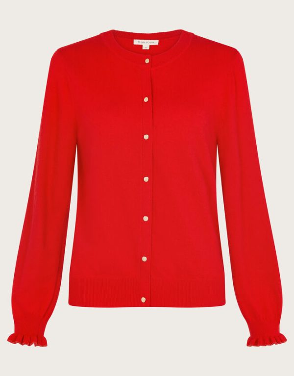 Monsoon Cora Frill Crew Neck Cardigan Red - Image 6