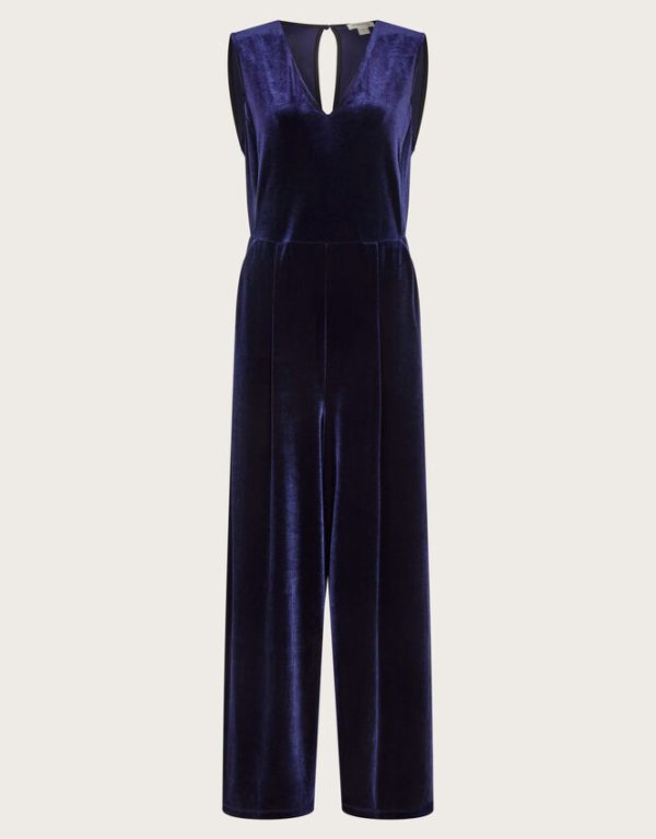 Monsoon Vayle Velvet Jumpsuit Blue - Image 5