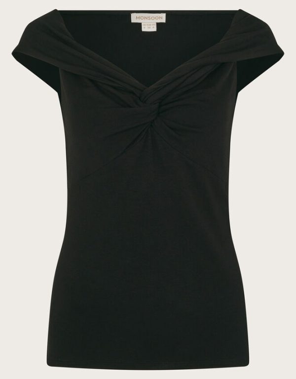 Monsoon Wanda Wrap Bardot Top Black - Image 6