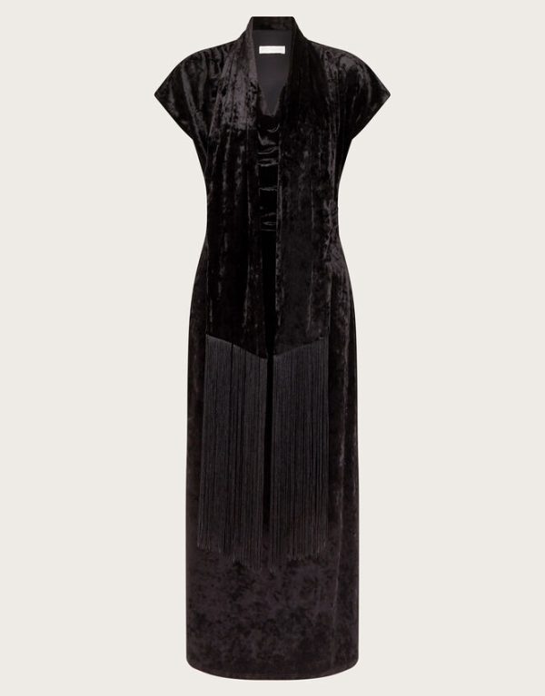 Monsoon Cece Crushed Velvet Cowl Midi Dress Black - Image 5