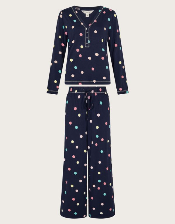 Monsoon Sabrina Spot Long Pyjamas Set Blue - Image 5