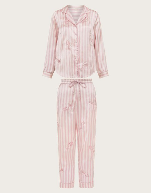 Monsoon Molly Embroidered Stripe Pyjama Set Pink - Image 5