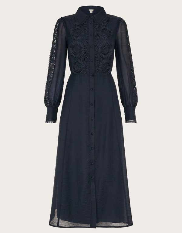 Monsoon Abi Lace Shirt Dress Blue - Image 5