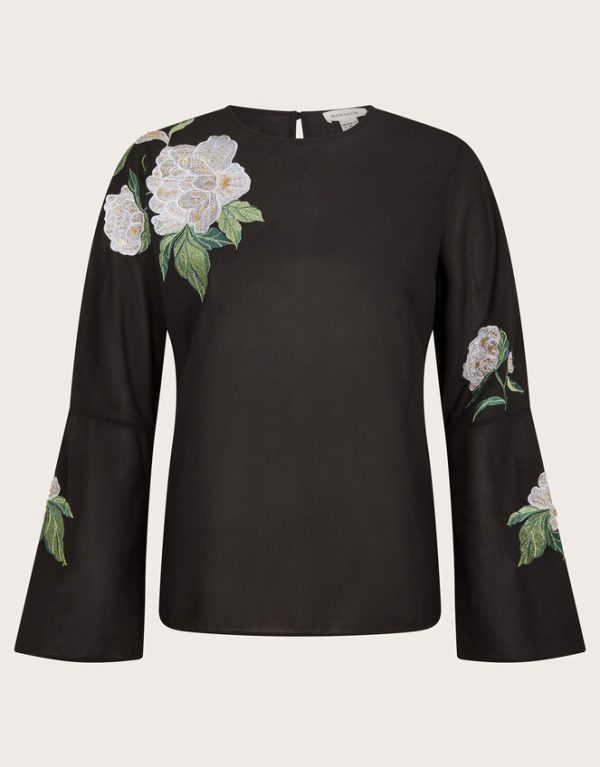 Monsoon Ariah Floral Satin Blouse Black - Image 5