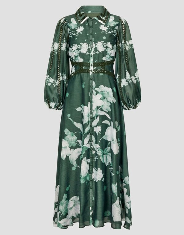 Monsoon Amari Floral Midi Shirt Dress Green - Image 6