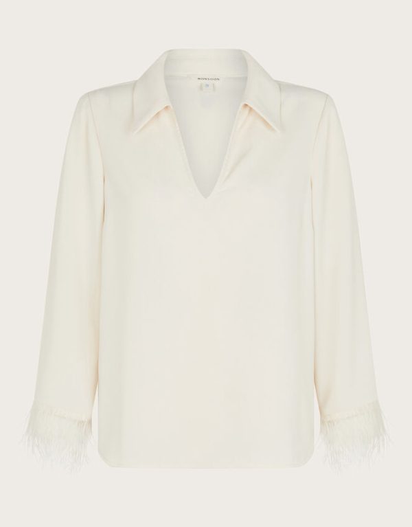 Monsoon Greta Feather Sleeve Blouse Ivory - Image 6