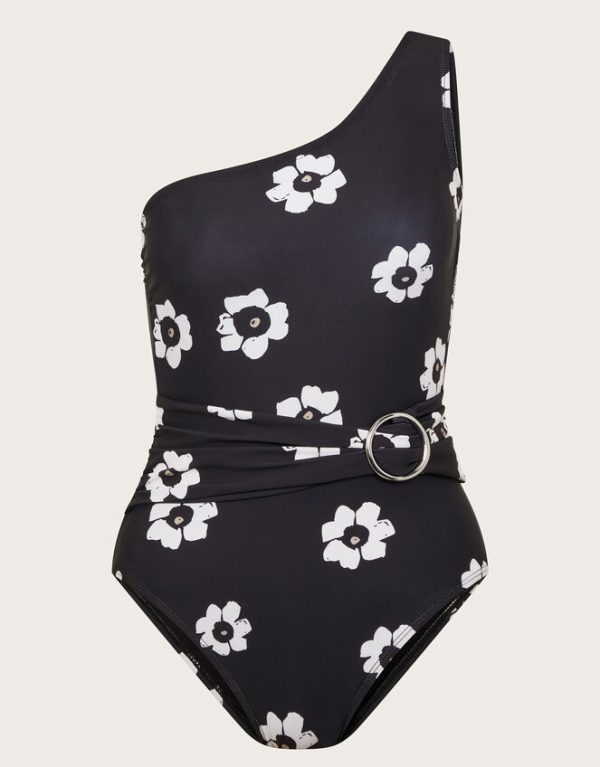 Monsoon Luna Floral One-Shoulder Swimsuit Black - Image 7