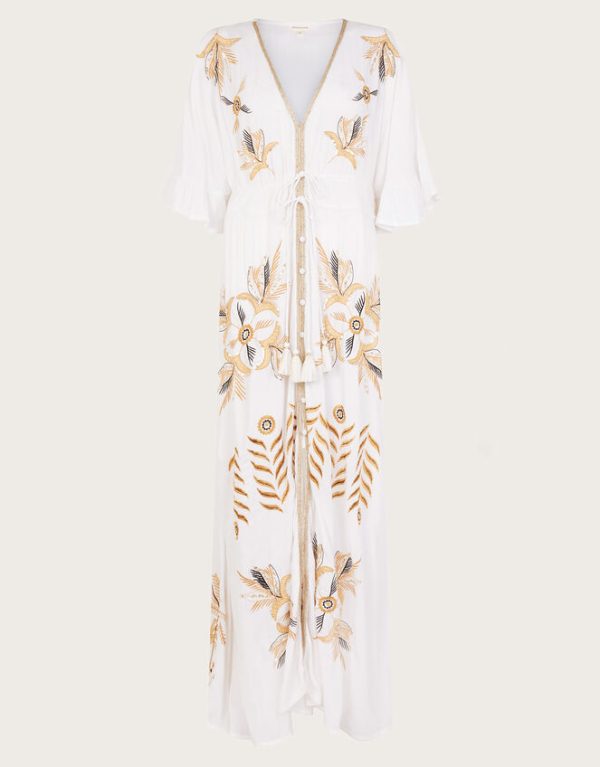 Monsoon Jasmine Embroidered Kaftan Maxi Dress White - Image 5