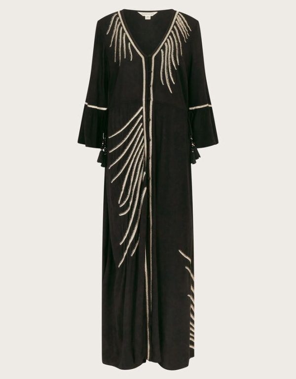 Monsoon Cali Embroidered Leaf Kaftan Dress Black - Image 7