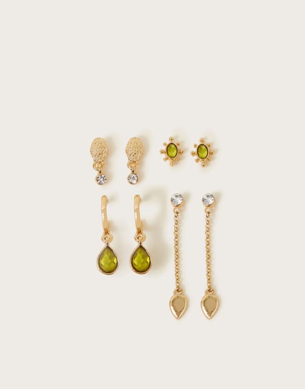 Monsoon 4-Pack Gemstone Stud Drop Earrings