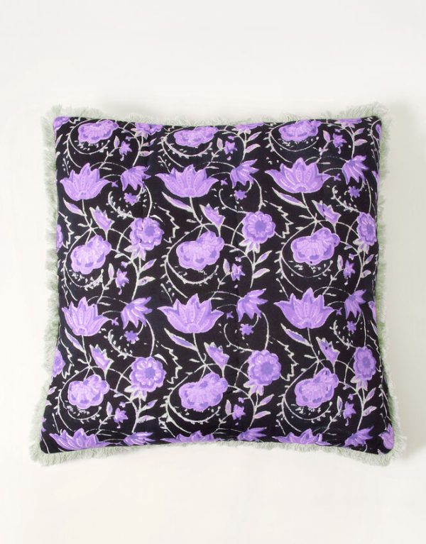 Monsoon Woodblock Print Fringe Cushion - Image 2