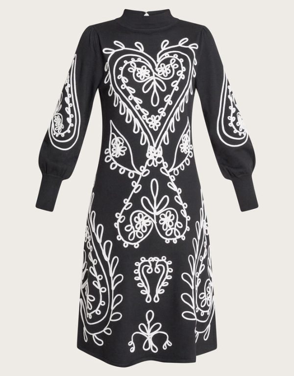 Monsoon Heart Cornelli Embroidery Knit Dress Black - Image 5