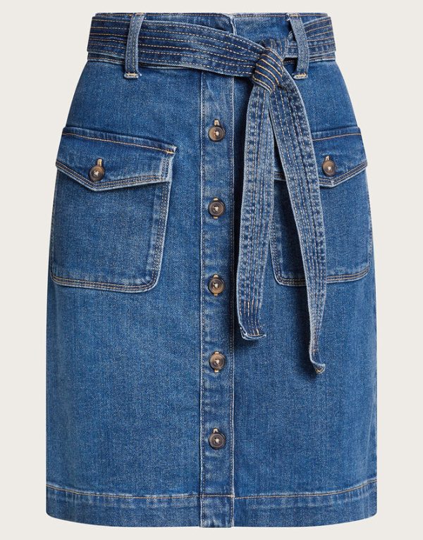 Monsoon Denim Button Through Belted Skirt Blue - Image 5