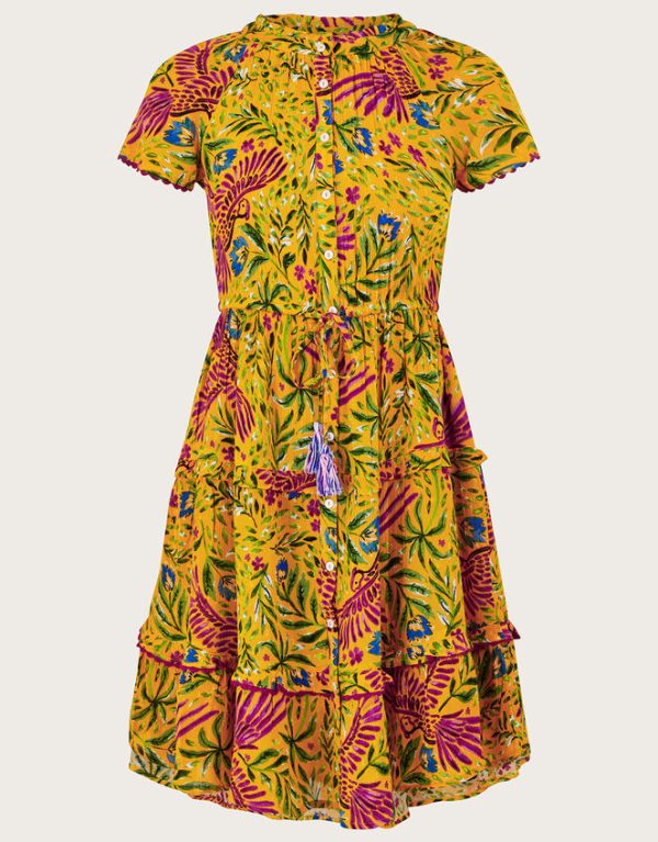 Monsoon Floral and Palm Print Dress Yellow - Image 5