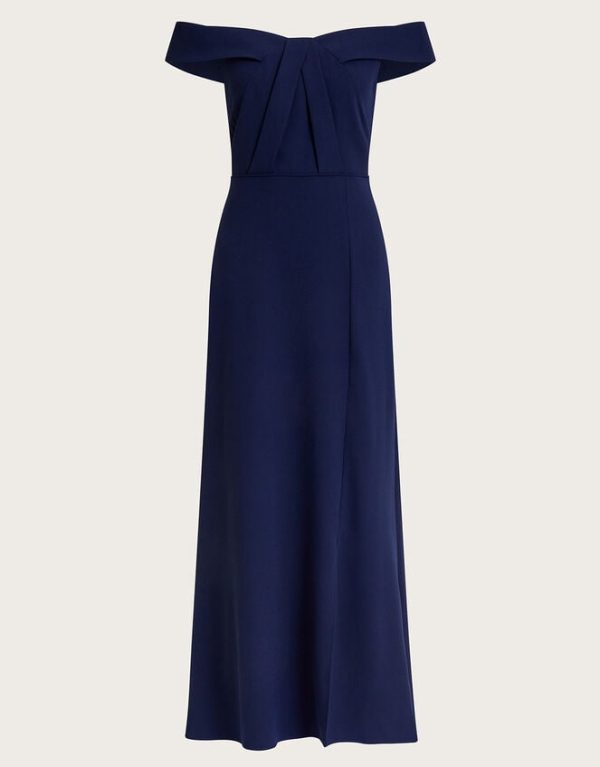 Monsoon Beatrice Crepe Bardot Maxi Dress Blue - Image 5