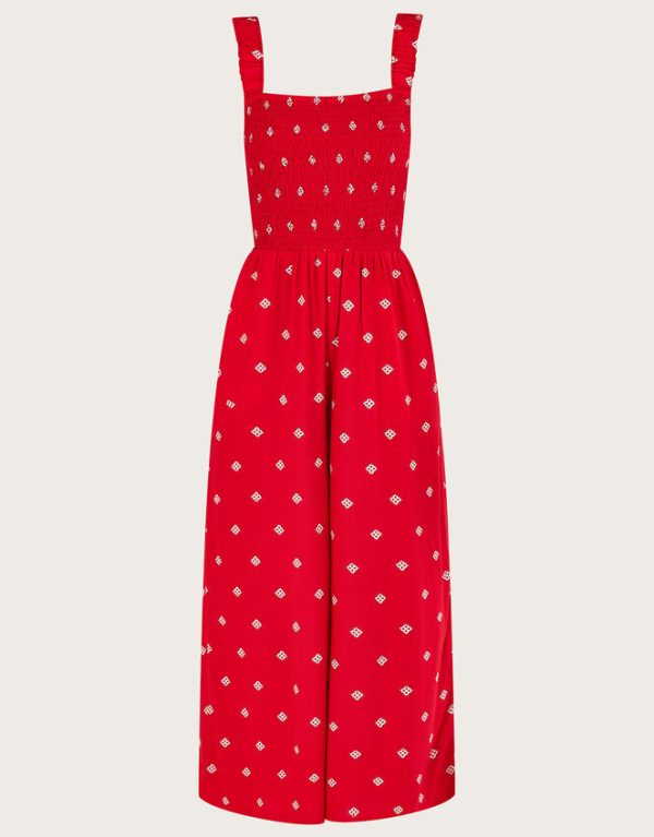 Monsoon Geometric Print Cut-Out Jumpsuit Red - Image 5