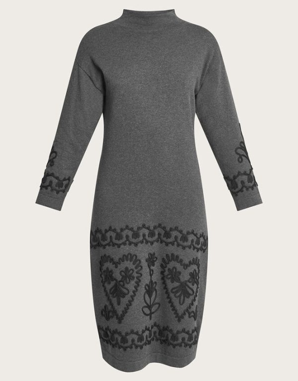 Monsoon Cornelli Embroidered Jumper Dress Grey - Image 5