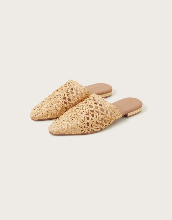 Monsoon Pointed Toe Raffia Mules Natural