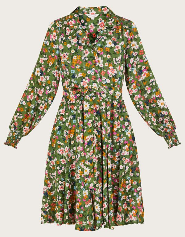 Monsoon Ditsy Floral Dress Green - Image 6