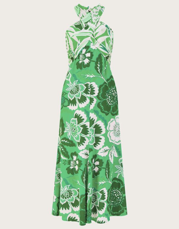 Monsoon Clo Botanical Print Crossover Maxi Dress Green - Image 5