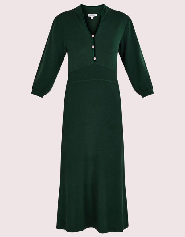 Monsoon Moira Button Midi Dress Green - Image 5