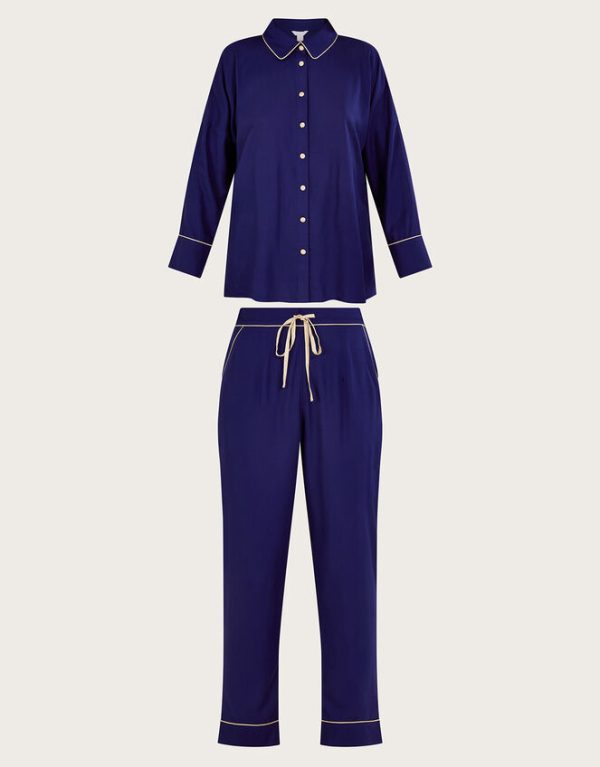 Monsoon Pru Peacock Embroidered Pyjama Set Blue - Image 5