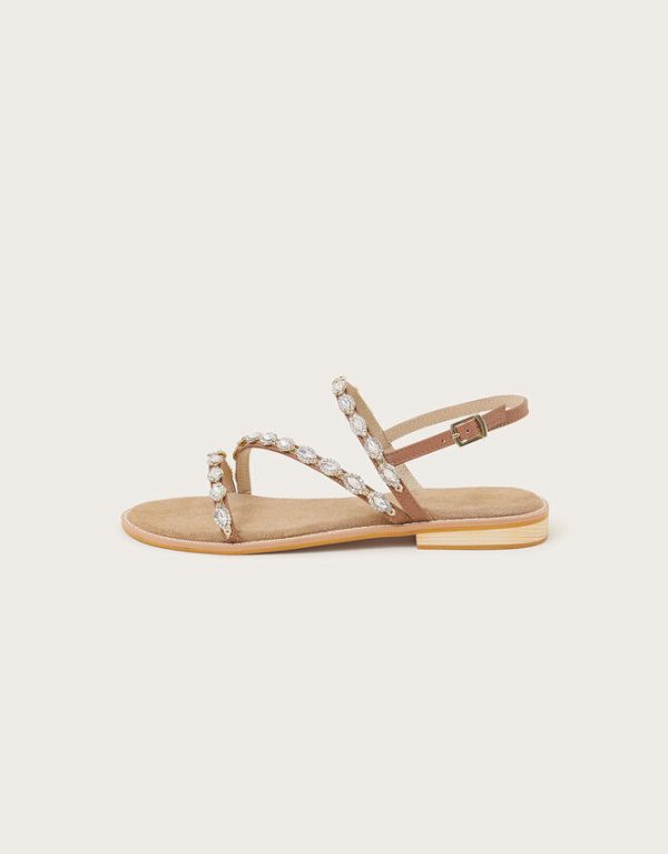 Monsoon Embellished Leather Sandals Gold - Image 3