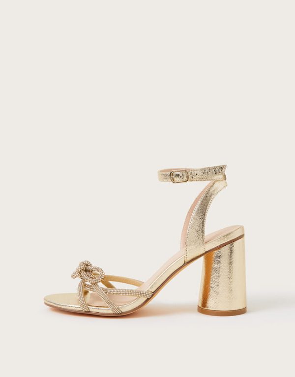 Monsoon Darla Diamante Bow Heel Sandals Gold - Image 3