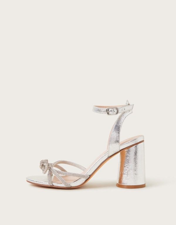 Monsoon Darla Diamante Bow Heel Sandals Silver - Image 3