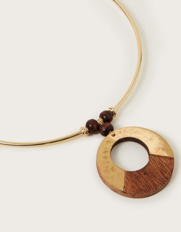 Monsoon Wooden Circle Pendant Choker Necklace - Image 2