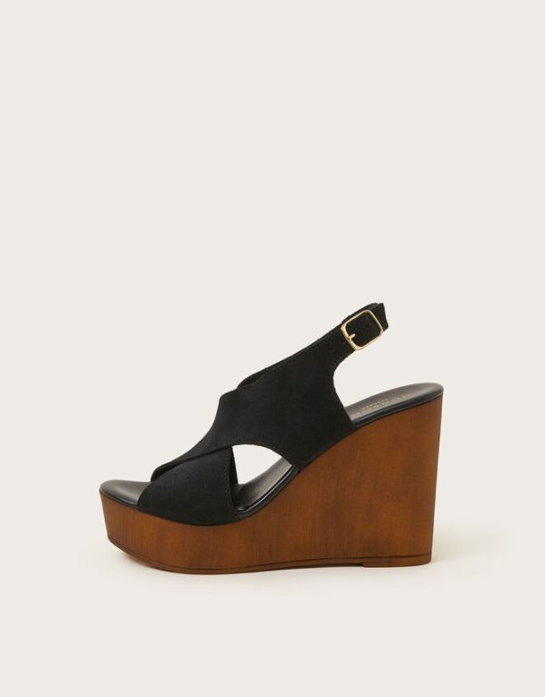 Monsoon Willow Suede Wedge Sandals Black - Image 2