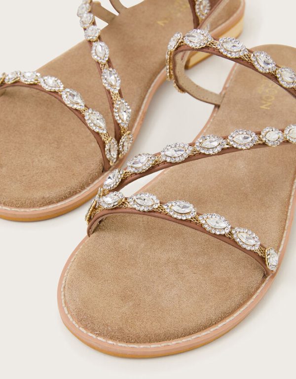 Monsoon Embellished Leather Sandals Gold - Image 4