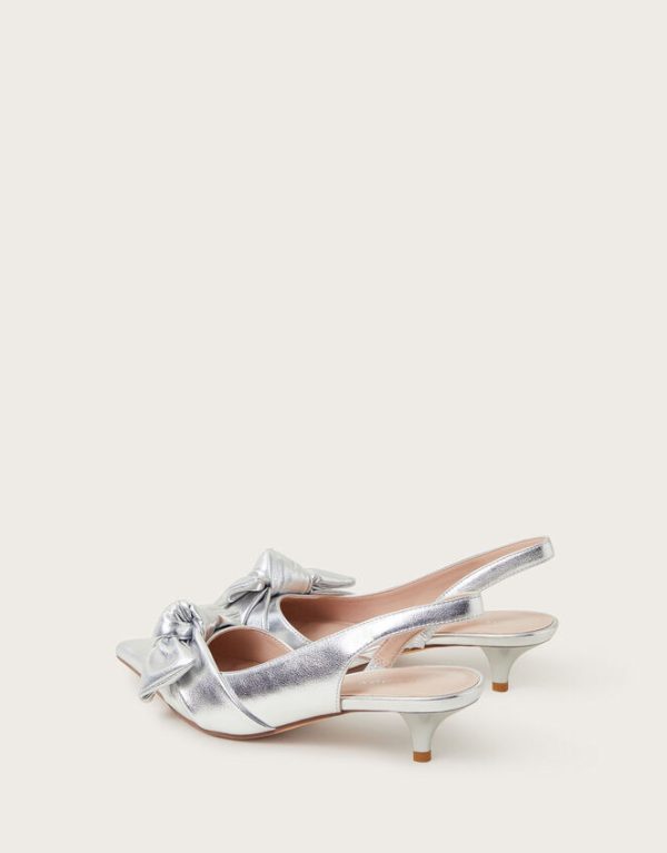 Monsoon Bronte Metallic Bow Slingback Kitten Heels Silver - Image 4