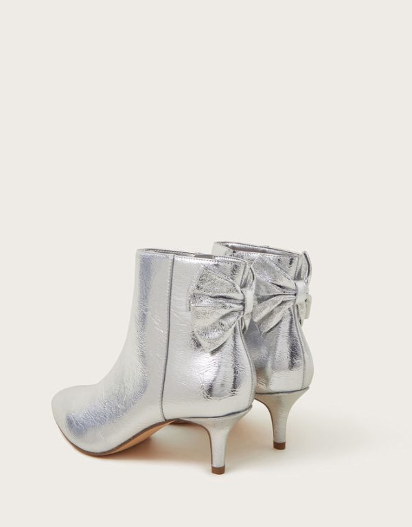 Monsoon Evie Kitten Heel Bow Boots Silver - Image 4