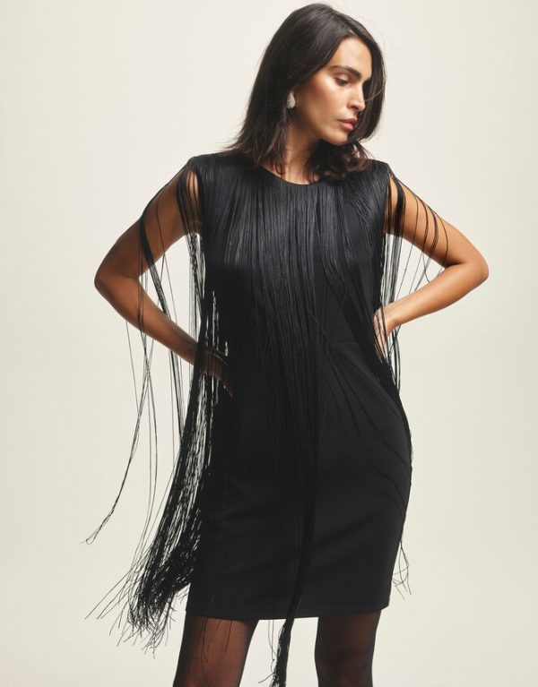 Monsoon Tara Sleeveless Fringe Mini Dress Black - Image 6