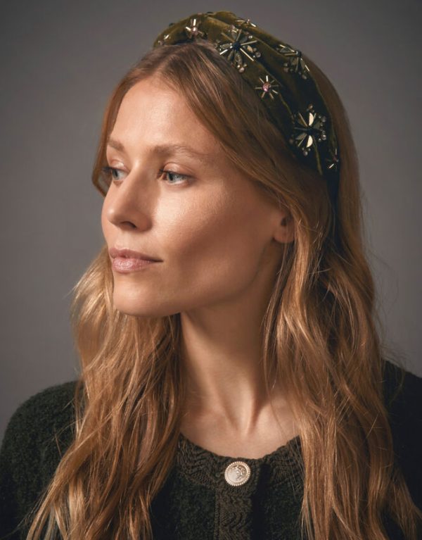 Monsoon Embellished Velvet Knot Headband - Image 3