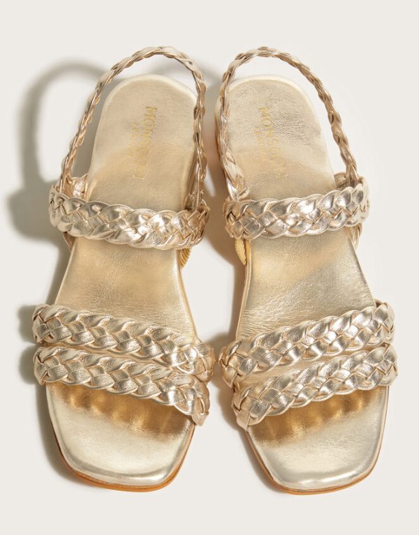 Monsoon Braided Leather Wedge Sandals Gold - Image 5