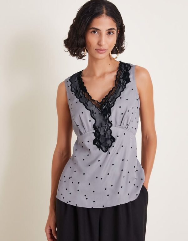 Monsoon Clea Lacy Spot Cami Top Silver