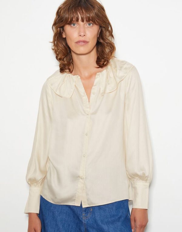 Monsoon Daisy Frill Collar Satin Blouse Ivory