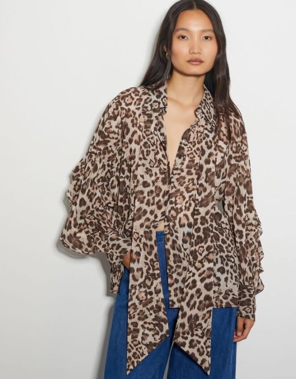 Monsoon Allegra Leopard Print Top Brown