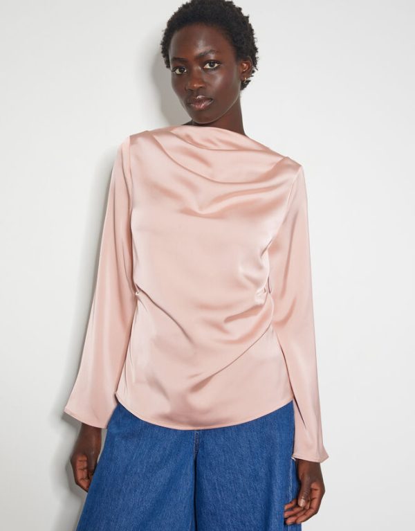 Monsoon Clarissa Long Sleeve Cowl Satin Top Pink