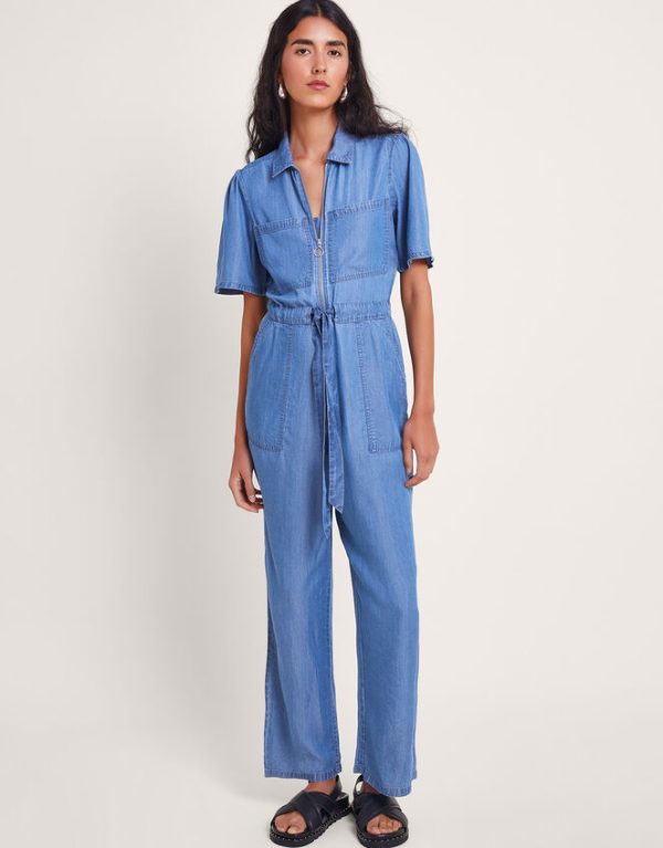 Monsoon Tara Denim Jumpsuit Blue