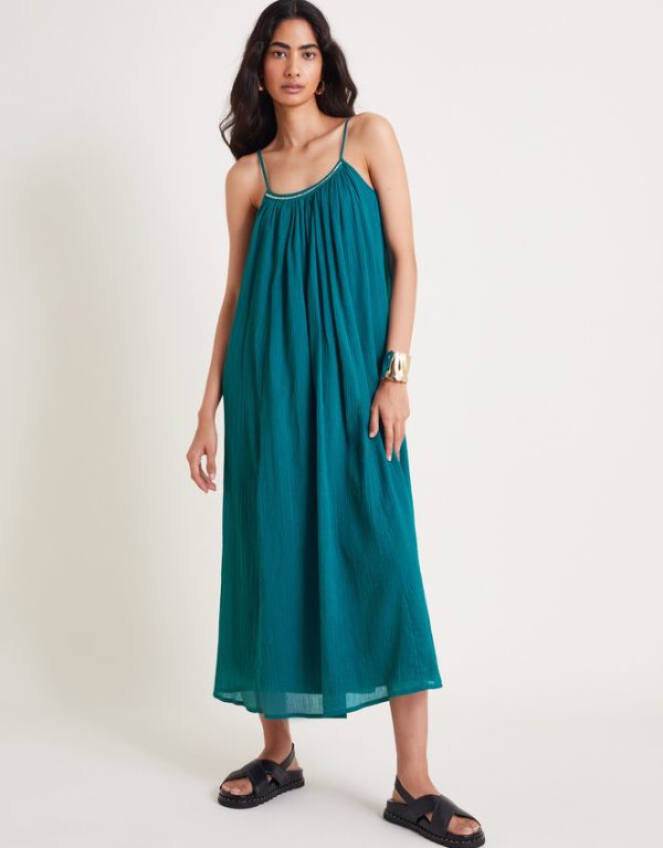 Monsoon Becky Sleeveless Beaded Midi Dress Teal