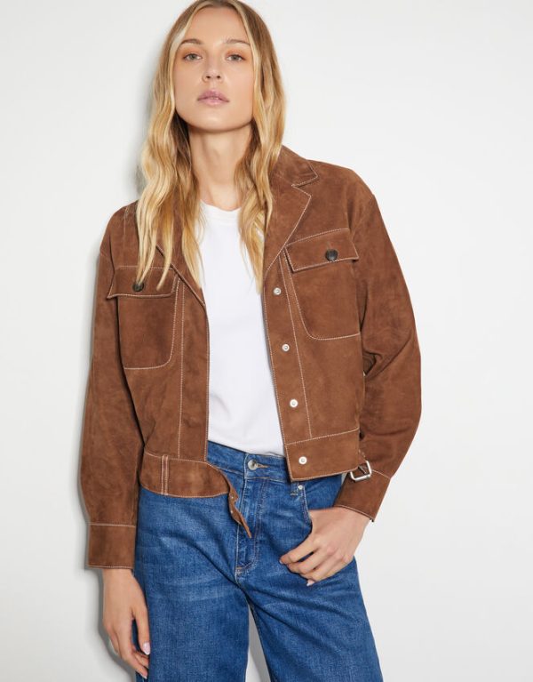 Monsoon Iris Crop Suede Jacket Tan