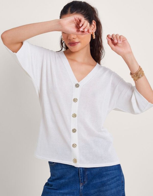 Monsoon Bea Short Sleeve Cardigan Ivory